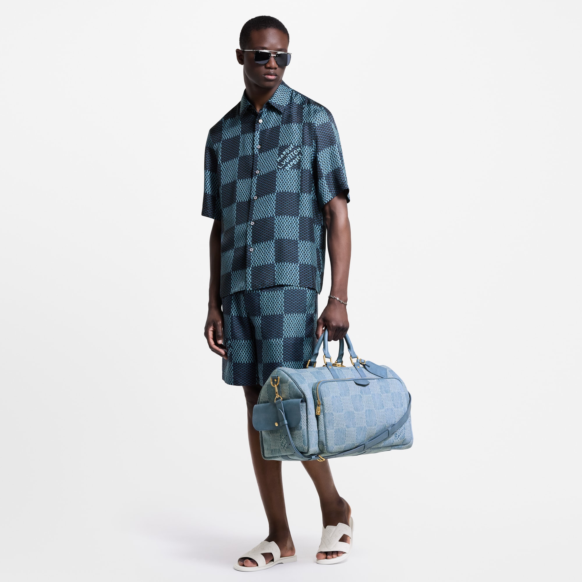 Damier Short-Sleeved Silk Shirt - Men - Ready-to-Wear